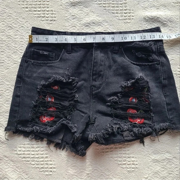 Dex, Distressed Cutoffs with Peekaboo Rose Embroidered  Pockets - Picture 5 of 8